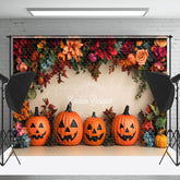 Lofaris Dense Floral Leaves Pumpkin Halloween Photo Backdrop